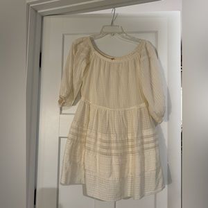 Free People Off-the-Shoulder Tiered Babydoll Tunic/Mini Dress in Cream, Size XS